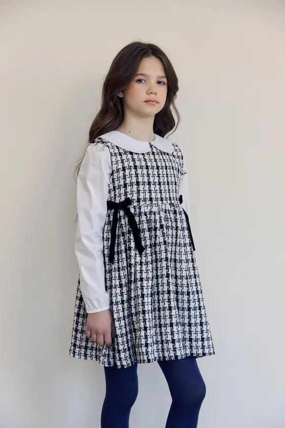 Сарафан у «гусячу лапку» з бантами — Фото 3